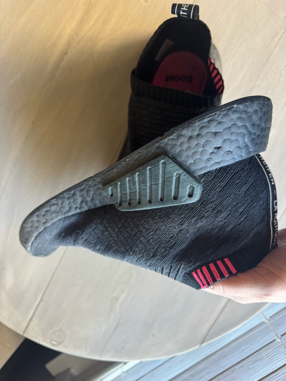adidas Men's Black Slip-On Knit Sneakers with Pink Accent - Picture 5 of 5